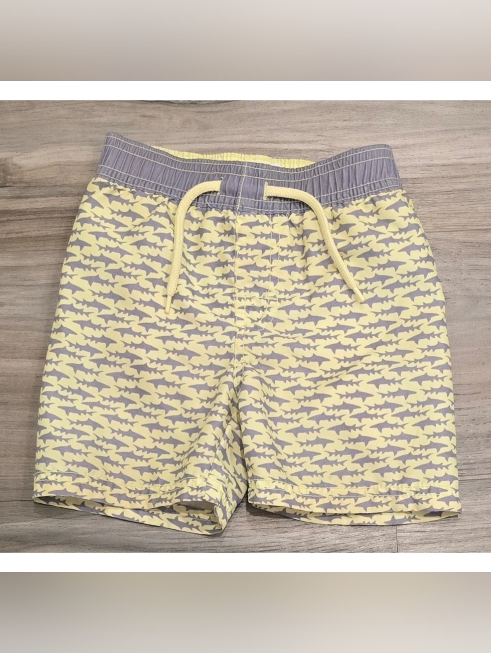 Old Navy Boys Swim Trunks 18 24 Months Yellow Gray Shark Print Drawstring Shorts